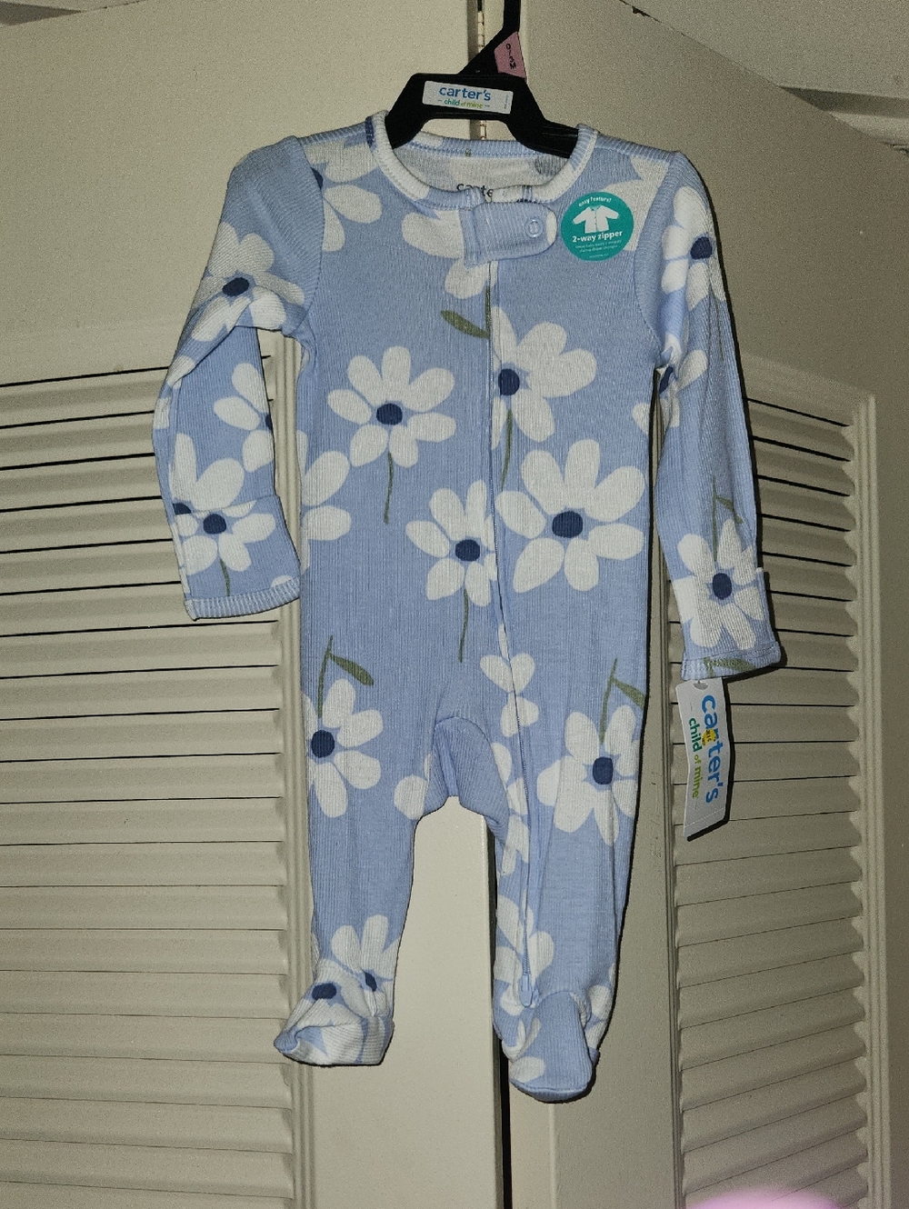 Carter's Light Blue Floral Zip-Up Footed One-Piece